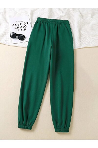 Trendglow Atlanta Sweatpants Jogger - Nefti Green Printed Rubber Leg High Waist Winter