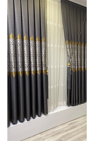 Fon Dünyası Panel Background Curtain Anthracite Gold (single Wing)