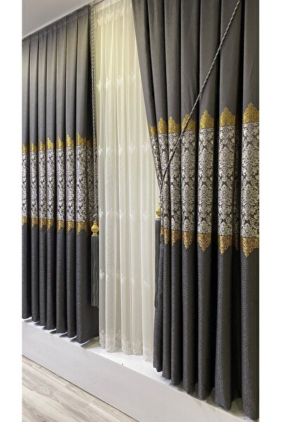 Fon Dünyası Panel Background Curtain Anthracite Gold (single Wing)