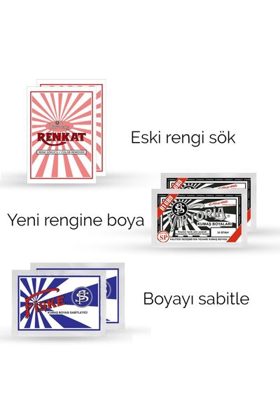 Viktoria Kumaş Rengi Değişim Paketi 2 Adet Renk Sökücü 2 Adet Siyah Boya 2 Adet Fiske