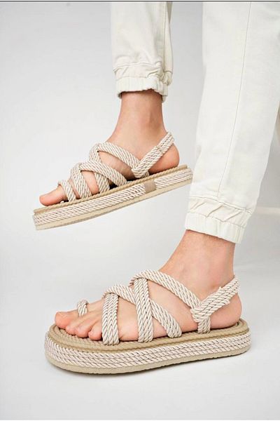 THEMANN Cream Colored Rope Name Sandals