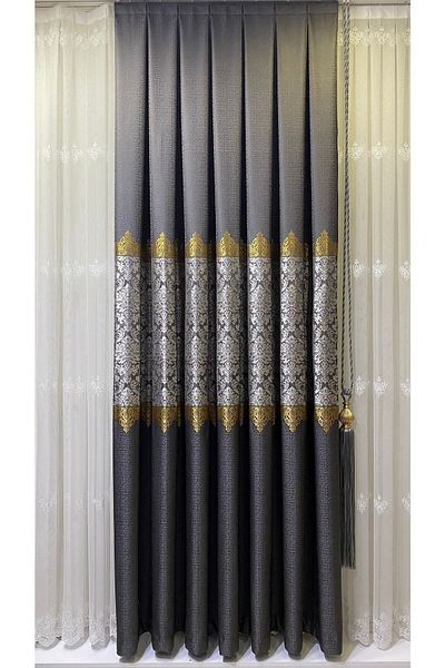 Fon Dünyası Panel Background Curtain Anthracite Gold (single Wing)