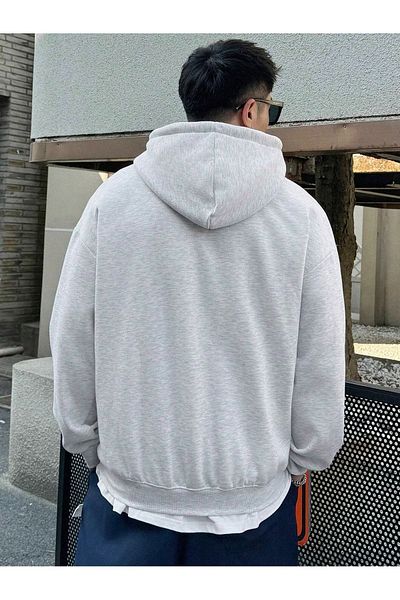 modaberry Φούτερ Paris Club Francais - Γκρι στάμπα Oversize Χοντρή κουκούλα