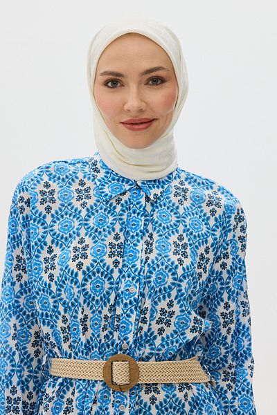 Mira İpek Shiny Jacquard Bloom Patterned Scarf