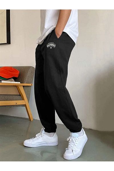 modaberry California 23 Sweatpants Jogger - Μαύρο εμπριμέ ψηλόμεσο ελαστικό πόδι