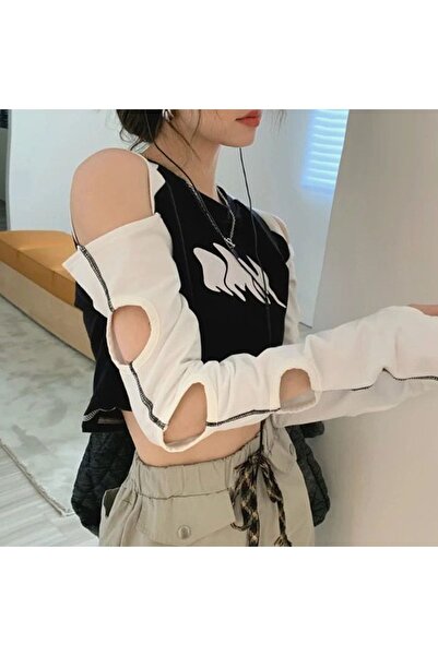 Köstebek Old Raglan Sleeves Perforated Model Long Sleeve Half Short Tshirt