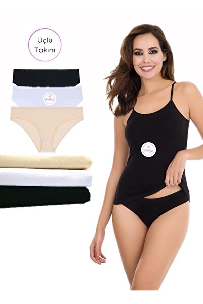 DONLİZZA Atlet Külot Takım 3 Adet Siyah,beyaz,ten