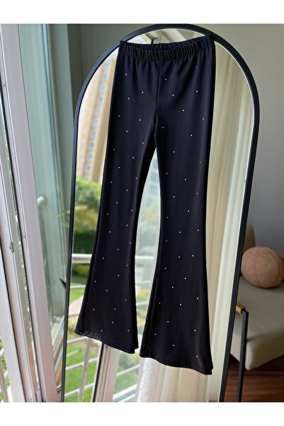 two in sis Kadın Ispanyol Paça Dalgıç Tayt Taş Detaylı Ispanyol Pantolon Tayt Taşlı Toparlayıcı Dalgıç Tayt