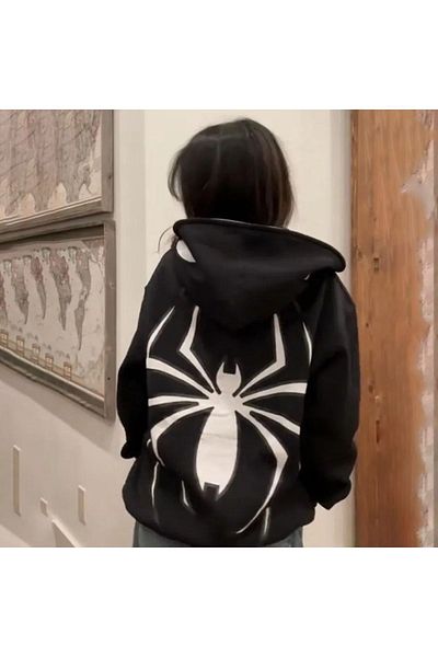 Köstebek Φούτερ με στάμπα Spider Black εμπρός και πίσω με χοντρή κουκούλα