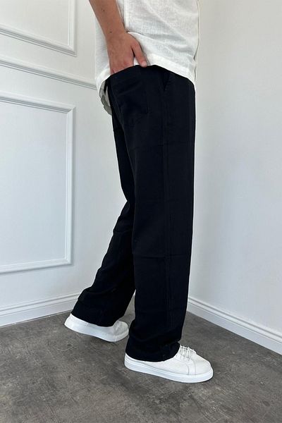 MADZEYMODA Men's Black Wrinkled Fabric - Baggy Loose Fit Trousers