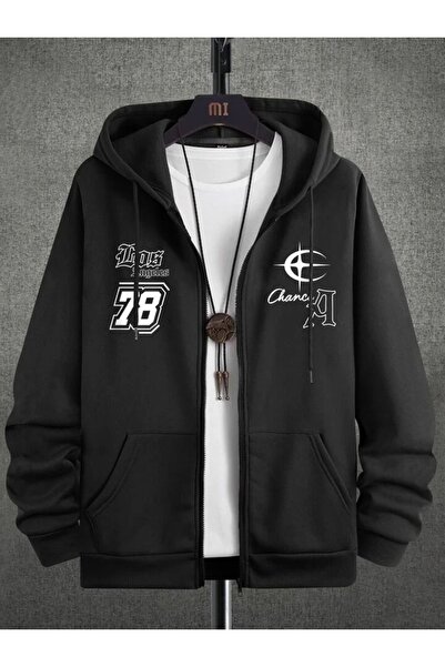 modaberry Los Angeles A 78 Sweatshirt Fermuarlı Hırka - Siyah Baskılı Oversiz...