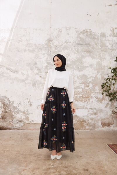 She Olive Rochie din șifon brodat Hijab -albastru