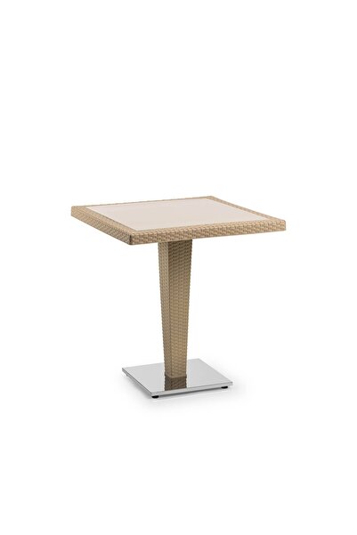 Tilia Antares 70x70cm Camlı Alüminyum Ayaklı Rattan Masa Kum Beji Renk
