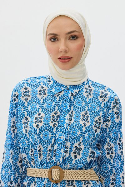 Mira İpek Shiny Jacquard Bloom Patterned Scarf