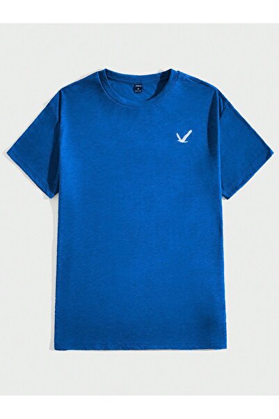 SeusCraft Tricou oversize Sax Blue - Logo Flying Bird, Decolteu tip crew, Mân...