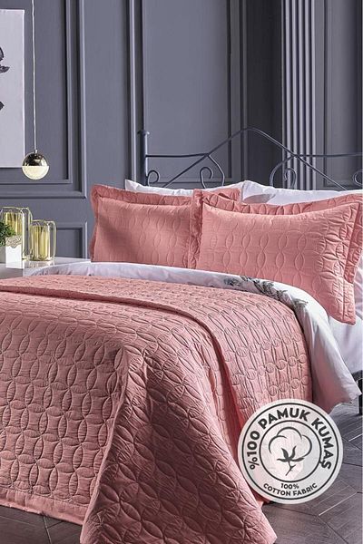Lolavien 100% Cotton Fiona Double Quilt-Coverlet Multi-Purpose Salmon Color