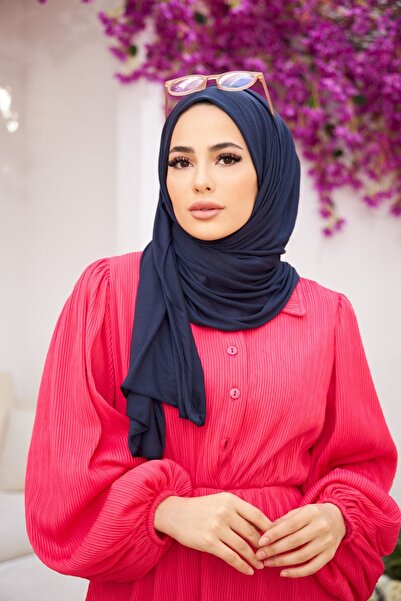 Naciye Sultan Χτενισμένο βαμβακερό σάλι Navy Blue