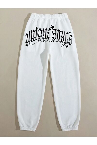 Trendglow Γοητευτικό αθλητικό παντελόνι Jogger - Λευκό εμπριμέ ελαστικό παντελόνι χειμερινό ψηλόμεσο