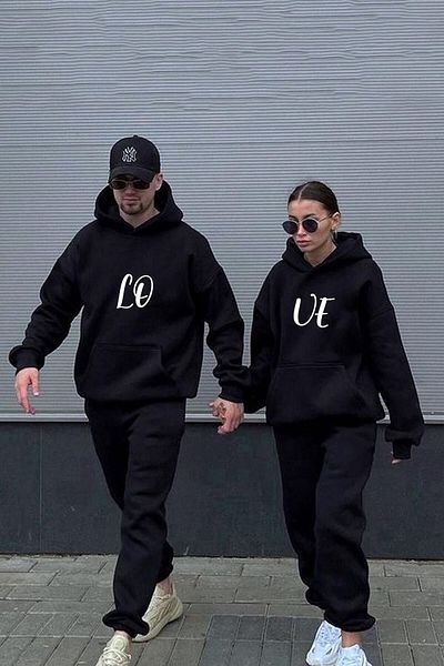 modaberry Φούτερ 2 τεμαχίων Lo And Lover Combination - Μαύρη στάμπα Oversize Winter Hoodie