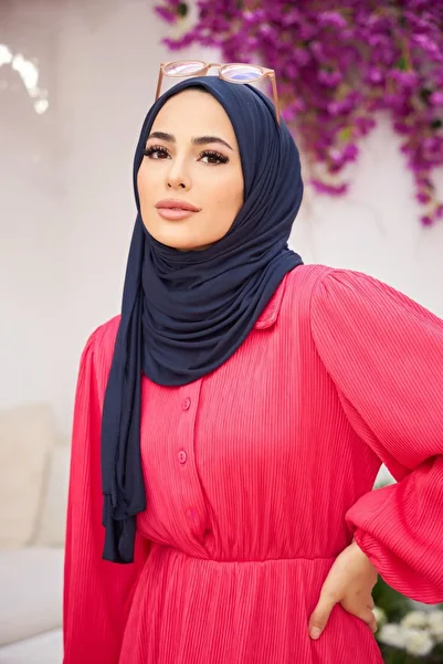 Naciye Sultan Combed Cotton Shawl Navy Blue