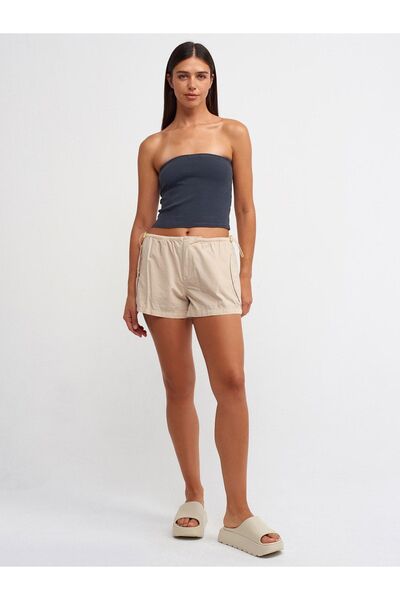 Dilvin 70975 Pantaloni scurți cu talie elastică Bej deschis
