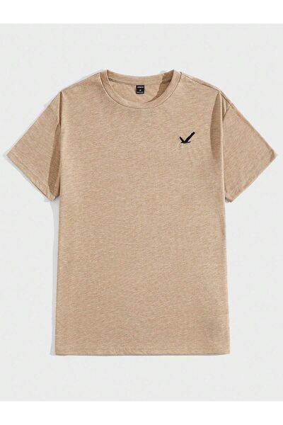 SeusCraft Tricou de vară oversize cu imprimeu bej cu logo Flying Bird - Mânec...