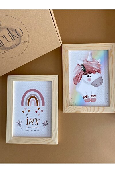 Hiruko Tasarım Atölyesi Çocuk Odası Ahşap Çerçeve Tablo 2'li Set No:3 Bebek v...