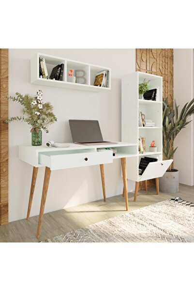 Bimossa U5010 Janus Raflı Kitaplıklı Çalışma Masası Beyaz
