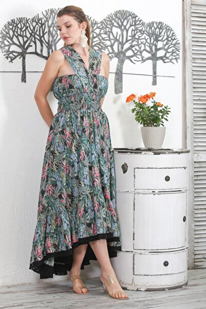 Chiccy Φόρεμα με πράσινο λουλουδάτο λουλουδάτο φόρεμα με ελαστική μέση