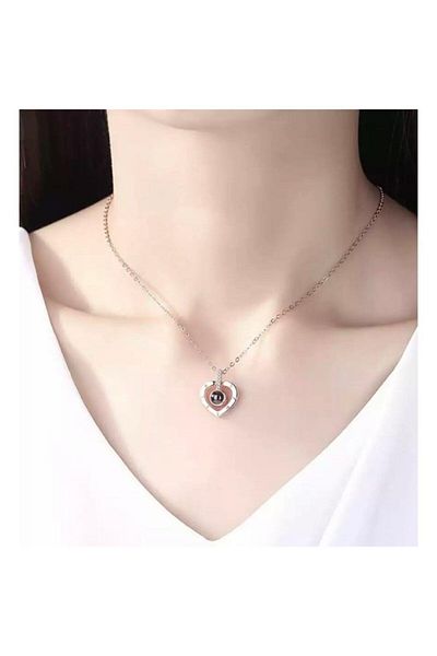 AlpCollection I Love You in 100 Languages Silver Color Heart Projection Necklace