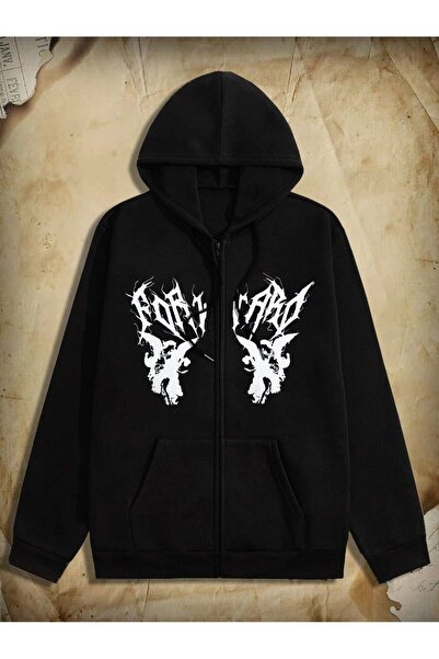 modaberry Φούτερ με μοτίβο Ζακέτα με φερμουάρ - Μαύρη στάμπα Oversize Winter ...