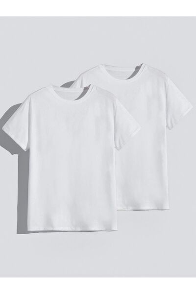 SeusCraft Pachet de 2 tricouri simple de bază - Tricou alb oversize, fără imp...