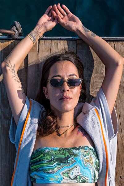 Seamate Unisex Neon Turuncu Fermuarlı Çantalı Ince Havlu Panço Surf Panço, Gi...