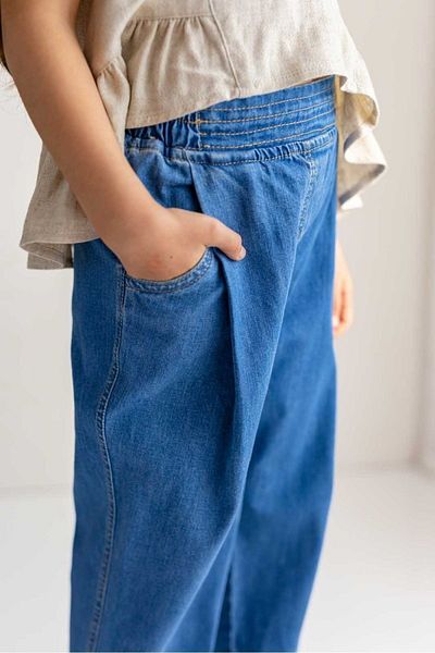 Oliven The Kid Dark Blue Girls' Jeans with Elastic Waist and Pleat Detail on the Front