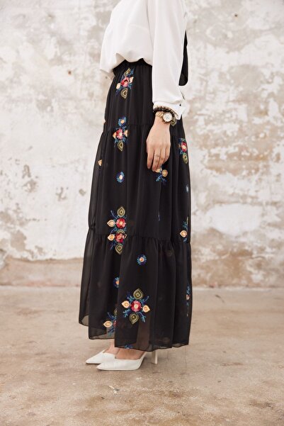 She Olive Rochie din șifon brodat Hijab -albastru