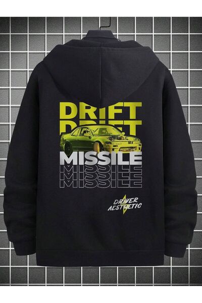 modaberry سترة صوفية بسحاب من Drift Missile - سترة شتوية بجيب كبير مطبوع بالل...