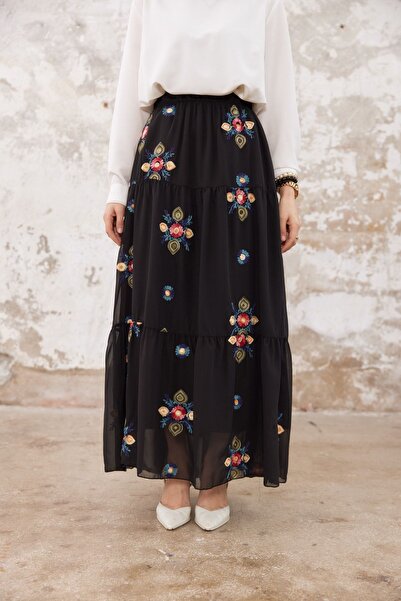 She Olive Rochie din șifon brodat Hijab -albastru