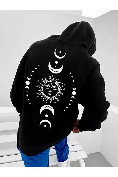 modaberry Μαύρο φούτερ με σχέδιο Celestial Sky - Φούτερ με χοντρή κουκούλα