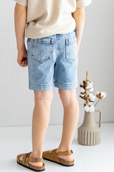 Oliven The Kid Açık Mavi Önde Çizgi Dikiş Detaylı Beli Lastikli Erkek Çocuk Kot Şort