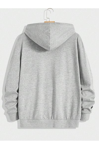 modaberry Gray Oversize Hooded Black Rose Sweatshirt - Winter Cardigan with Zipper and Pockets