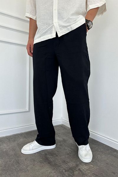 MADZEYMODA Men's Black Wrinkled Fabric - Baggy Loose Fit Trousers