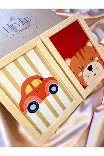 Hiruko Tasarım Atölyesi Camera copiilor Cadru din lemn Sleepy Lion&Car Set de...