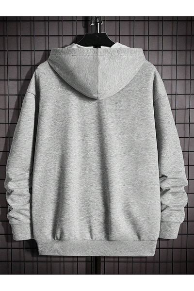 modaberry Boston Summer Sweatshirt Zippered Cardigan - Gray Printed Oversize Pocket Winter Hoodie