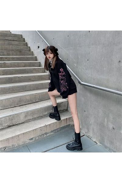 Köstebek Φούτερ Harajuku Κορεάτικου στιλ Kawaii Pastel Gothic με κουκούλα