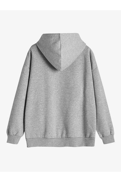 modaberry Butterfly Design Sweatshirt Zippered Cardigan - Gray Printed Oversize Pocket Winter Hoodie
