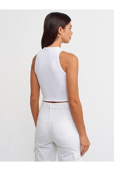 Dilvin 20686 Printed Crop Top-White