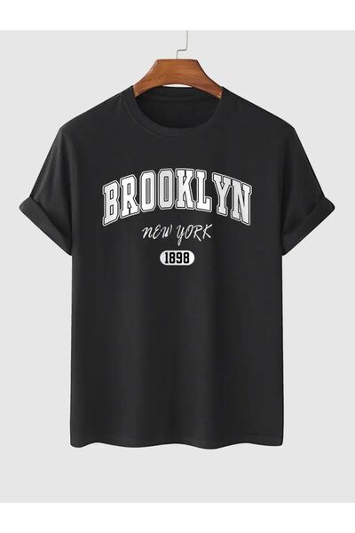 modaberry Tricou Brooklyn New York 1898 - Negru Imprimat Oversize Mânecă Scur...