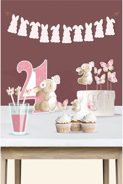 neşeli günlerim 4 Year Old Rabbit Theme Butterfly Birthday Set