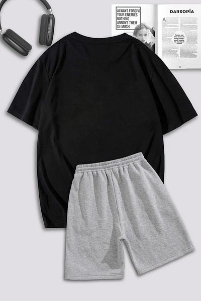 modaberry Σετ μπλουζάκι και σορτς Mcqueen Oversize - Μαύρο Γκρι, Crew Neck