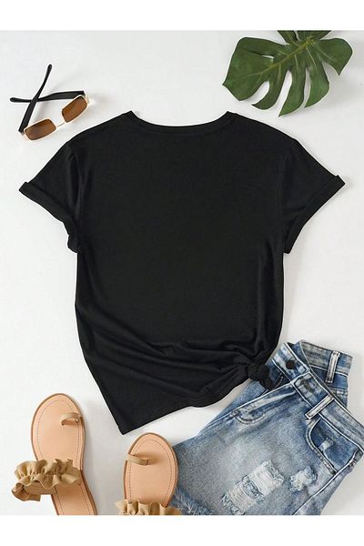 modaberry Tricou Hand Evil Eye - Negru Imprimat Oversize Mânecă Scurtă Decolteu Crew